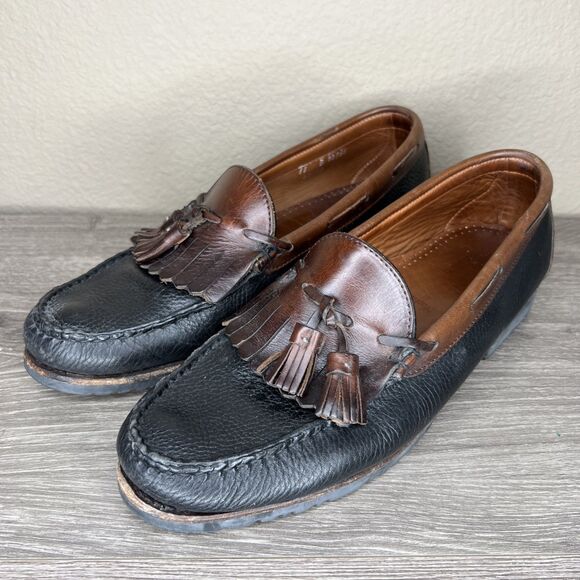 Allen Edmonds Nashua Leather Tassel Loafers Mens 11 D Black Brown Slip On Shoes - Picture 1 of 11